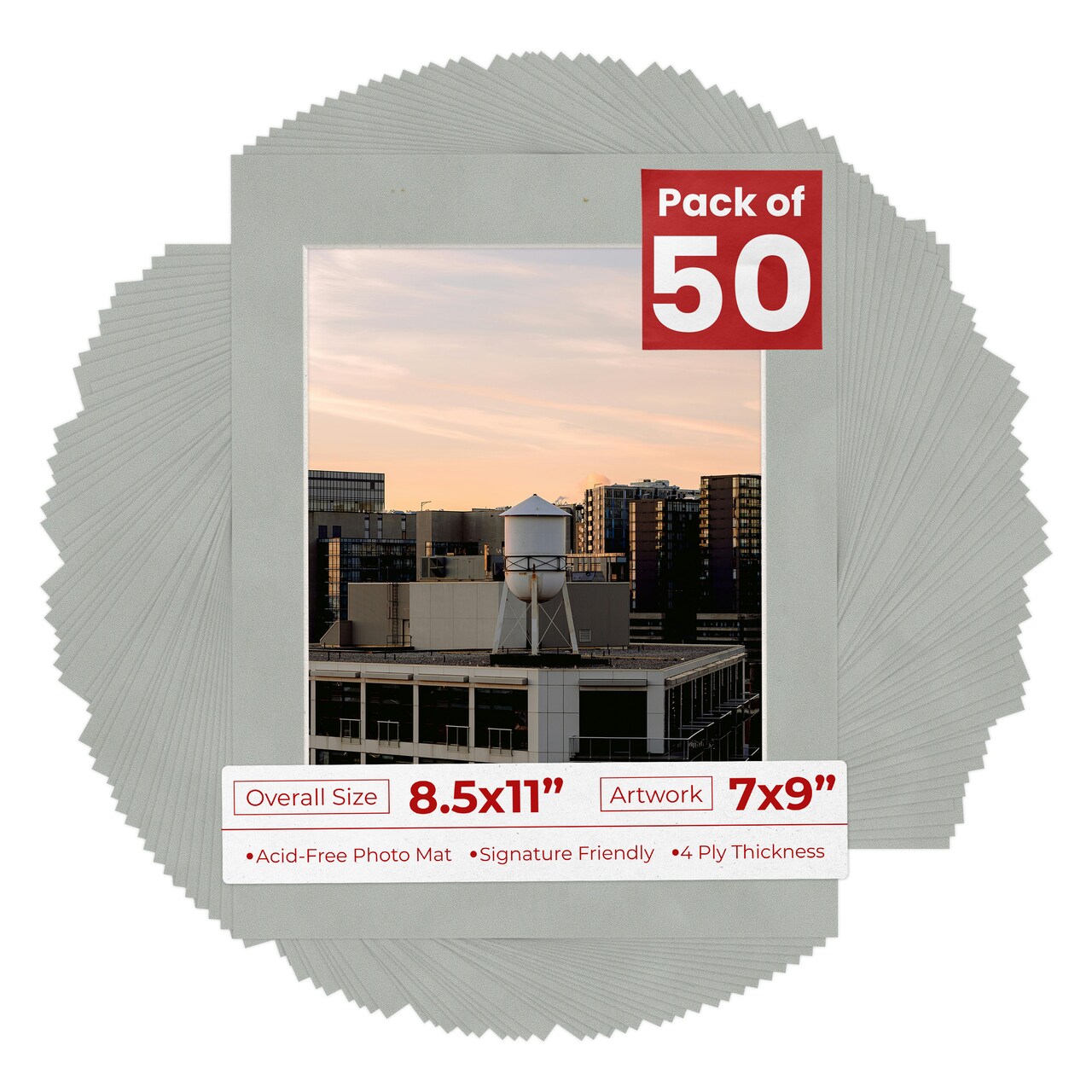 Light Grey Suede Mat Board for 8.5x11 Frames - Fits 7x9 Photos
